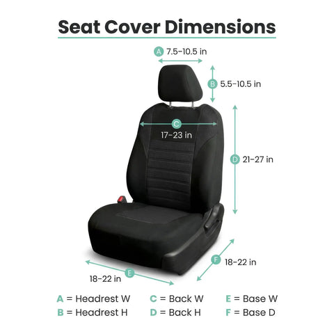 Premium 3D Air Mesh Front Seat Covers Set for Cars, Trucks, and SUVs, airbag compatible dimensions diagram