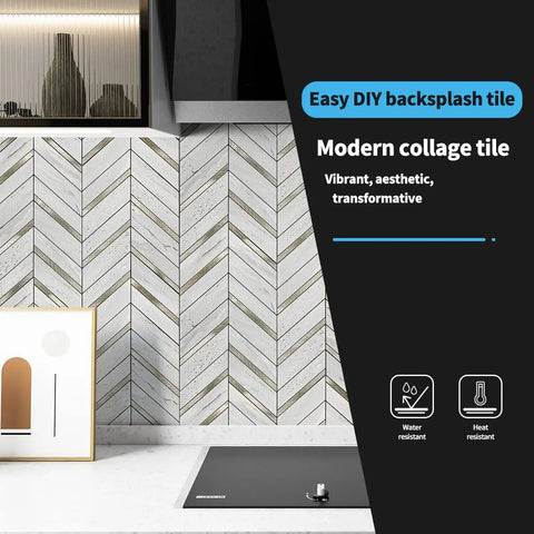 Peel And Stick Hexagon Mosaic Backsplash Tiles For Kitchen Decor, modern collage tile with water and heat resistance icons