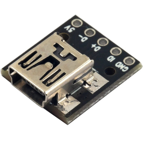 Mini USB Breakout Board Female Connector 5 Pins 0.1 Inch Pitch 150 Mils PCB Converter Board Straight Pin Headers