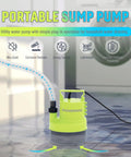 Portable 1/4 HP Submersible Sump Pump 1500 GPH Utility Water Pump With 164 Foot Power Cord And Adapters For Swift Basement Pond Pool Flood Extraction Hassle Free Setup No Sweat Drainage Lemon Yellow, in use on wet floor.
