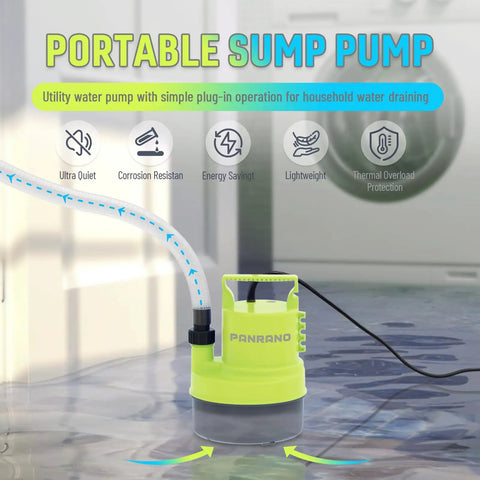 Portable 1/4 HP Submersible Sump Pump 1500 GPH Utility Water Pump With 164 Foot Power Cord And Adapters For Swift Basement Pond Pool Flood Extraction Hassle Free Setup No Sweat Drainage Lemon Yellow, in use on wet floor.