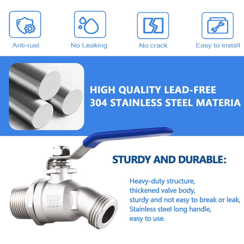 Full Flow 304 stainless steel hose bibb with 3/4 in NPT male inlet and blue lever handle for outdoor use
