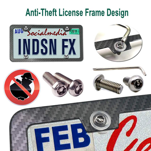 Anti Theft License Plate Frames With Carbon Fiber Look Aluminum Construction And Stainless Steel Anti Theft Screws For Front And Rear US Cars