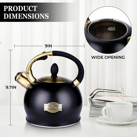 Stove Top Whistling Tea Kettle 2.64 Quart with Food Grade Stainless Steel Teakettle and No Sweat Cool Touch Ergonomic Handle