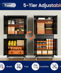 Heavy Duty Metal Garage Storage Cabinet With Locking Doors And Adjustable Shelves 73 Inch Rolling Tool Cabinet With Four Wheels And One Drawer For Garage And Warehouse Black, open to show contents with books, tools, and sundries.