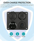 Front view of 4 In 1 Car Charger Panel With LED Voltmeter And Dual USB 4.2A Fast Charge Cigarette Lighter Socket LED Rocker Switch 12V 24V