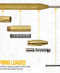 5 Inch Brass Spring Loaded Center Hole Punch with Adjustable Tension, parts displayed for woodworking precision tasks.