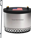 Smokeless Fire Pit Accessories Kit With 23-Inch Carbon Steel Base, 36-Inch Fire Poker, And 27.5-Inch Lid With Dual Wood Handles