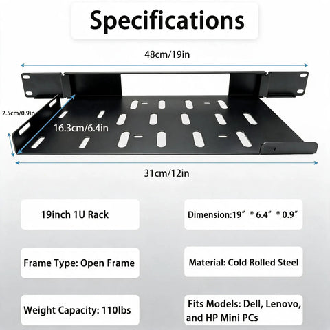 No Sweat One U Rack Mount Bracket For Micro Desktop Computers Featuring Smooth Rail Sliding And Tough Metal Armor with specifications.