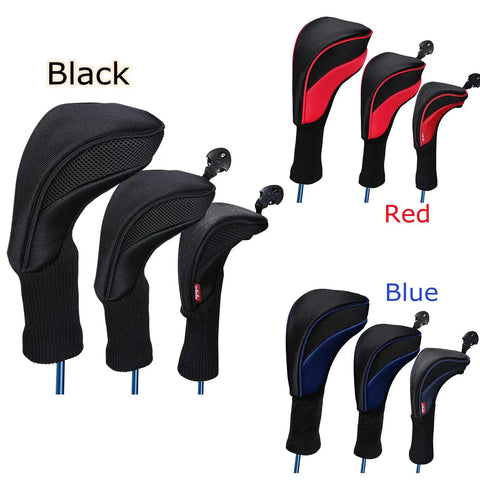 Durable Dope Neoprene Golf Club Head Covers Set For Driver And Fairway Woods With Long Neck Mesh Outer Layer 3-Piece Set