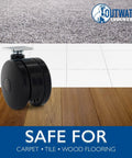 3 Inch Black Swivel Twin Wheel Furniture Casters With Non Hooded Design And Square Top Plate on carpet, tile, and wood flooring.