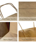 Go-To Heavy-Duty Kraft Paper Gift Bags In Brown With Reinforced Block Bottom, twisted handles, recyclable, collage detail