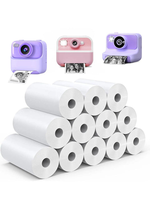 12 Roll Kids Camera Paper Roll Refills Two Point Two Inch By 20 Foot Thermal Paper For Instant Print Cameras and Mini Sticker Printers