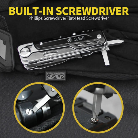 7 In 1 Detachable Multitool With D2 Steel Blade And Large Scissors Beast Mode Ready multitool showing built-in screwdriver