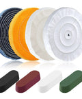 Heavy Duty Workhorse 8 Inch Buffing And Polishing Wheel Kit Bench Grinders with cotton and denim buffing wheels and rouge compounds.