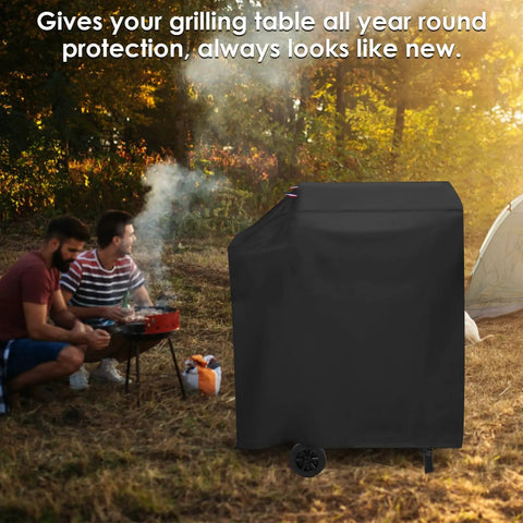 Custom Fit 35 Inch Grill Cover For DNKMOR Barrel Charcoal Grill With Side Table And Kendane Outdoor BBQ, black cover outdoors