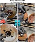 Front view: AUGREX 2-inch pump gasket kit; Side view: seal/washer; Close-up: O-ring; Installed: hands with tool.