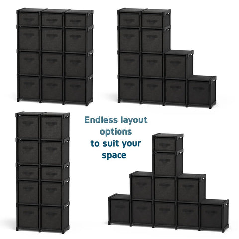 12 Cube Storage Organizer Black With Dope DIY Cube Shelf System And Included Bins in various layout options