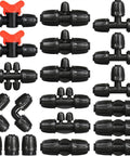 Half Inch Drip Irrigation Fittings Kit With Barbed Locking Nuts For One Half Inch Tubing Includes Twenty Piece Set With Couplings Tees Plugs Valves Elbows End Caps And Reducing Tees For Flexible DIY Garden Irrigation displayed
