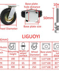 Heavy Duty Rubber Casters Set Of 4, Pneumatic Swivel Wheels That Roll Slick And Quiet, shown with wheel dimensions and base plate details.
