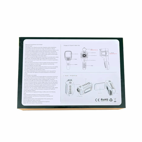 Product packaging showing instructions for Pro Grade High Resolution Infrared Thermal Imaging Camera 320 By 240 With 3.2 Inch Color Display Model HTI 19 Enhanced 300000 Pixels Battery Included Lightweight Comfortable Grip For Home Inspections Firefighting Farming Electronics Manufacturing