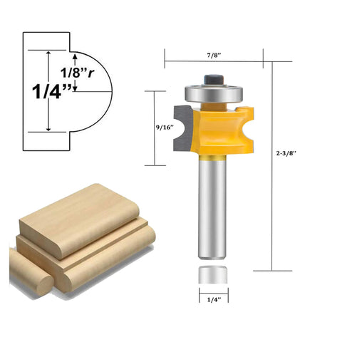 Bullnose Router Bit Set One Quarter Inch Shank, Five Piece Half Round Bearing Woodworking Cutter For Cabinets Doors Rails And Stiles Radius One Eighth Inch Three Sixteenth Inch One Quarter Inch Five Sixteenth Inch CNC Tool