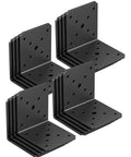 Heavy Duty 4x4x3.5 Black L Brackets For Pergolas 16 Pack 4mm thick carbon steel with 18 reinforced mounting points displayed