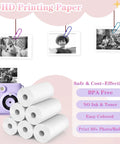 12 Roll Refill Paper Set for Kid Friendly Instant Cameras, Premium Thermal Paper for HD Photo Prints, Easy Refill, Long Lasting Fun, Fits Most Kid Instant Cameras, White, with rolls and purple camera