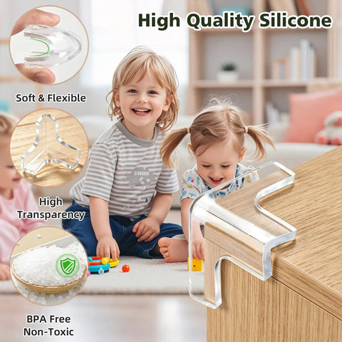 Tough As Nails Table Corner Guards 8 Pack Giant T Shaped Corner Protectors For Baby on furniture corner with children playing.