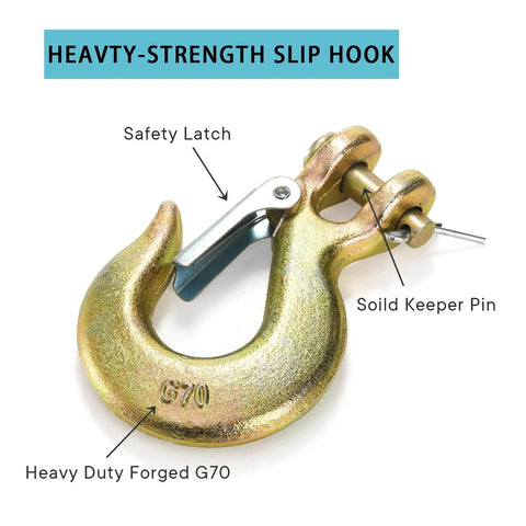 Five Sixteenth Inch Clevis Slip Hooks With Latch Six Pack Forged G70 Steel Heavy Duty Chain Grab Hooks For Truck And Trailer