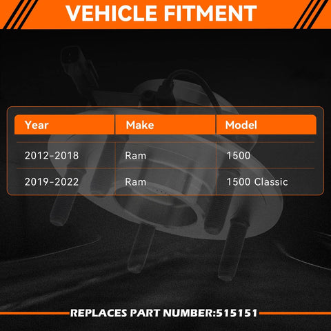 Front Wheel Bearing And Hub Assembly For Ram 1500 2012 2018 And Ram 1500 Classic 2019 2022 With 5 Lug ABS Sensor Included