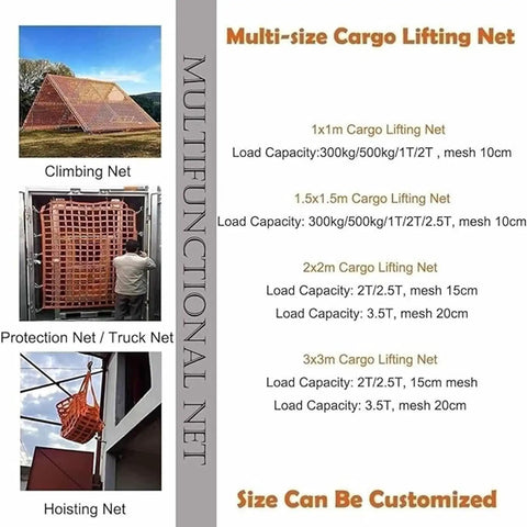 Heavy Duty Cargo Hoisting Net For Industrial Lifting And Transport Built Rugged For Safe Hauls Tear Resistant Net Sizes