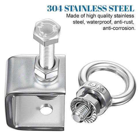 Close-up of Six Pack 1 Inch C Clamps with I Beam Design U Clamps Stainless Steel M8 Screw Ring