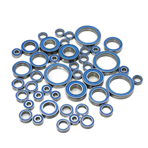 10 Pcs Rubber Sealed Miniature Ball Bearings Kit Featuring Sizes 2x6x3mm, 5x10x4mm, 5x11x4mm, 6x12x4mm, And 12x18x4mm For Small Motors, RC Cars, Drones, And Hobby Projects. Blue rubber-sealed steel bearings set