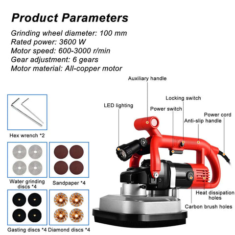 Beefy 3600W Four Head Concrete Grinder With LED Light And Full Copper Motor Electric Floor Polisher with product parameters