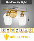 Gold Champagne Glass Vanity Lights Over Mirror, 2 Light Modern Wall Mount Fixture With Thick Glass Shades, Electroplated Finish