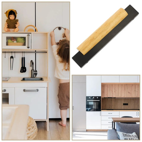 Solid Wood Long Cabinet Handles For Wardrobes And Kitchen Drawers Built Tough With Aluminum Wood Blend 96mm Hole Spacing Black Finish Durable Dresser Pulls For Closets Cabinets And Furniture Hardware