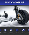 Front view of car suspension system showcasing tie rod ends and boots for Six Piece Tie Rod End Kit With Boots For 2007 Through 2014 Chevrolet Silverado Tahoe Suburban And 2007 Through 2013 GMC Sierra 1500 Yukon XL 1500 Yukon Front Inner And Outer Tie Rod Ends.