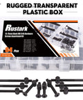 84Pcs M6 Furniture Bolts And Barrel Nuts Kit In Black Finish with Transparent Plastic Box and Hex Key Visible