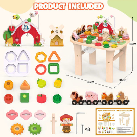 Gotta Have This Solid Wood Montessori Activity Table For One Year Olds Boasting A Cozy Farm Sensory Station with toys.