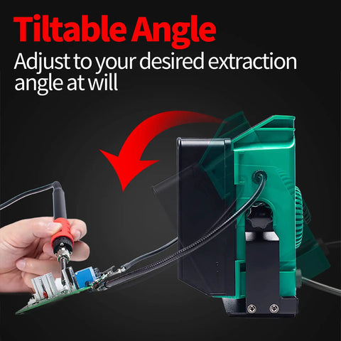 Solder Fume Extractor With Tiltable Stand And Flexible Helping Hands, 8 Extra Filters, demo of tilt angle adjustment for extraction.