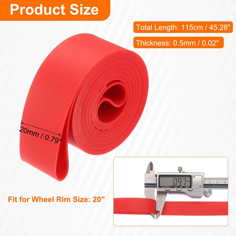 Puncture Proof TPU Rim Strip For 20 Inch Bicycle Tires Red Tire Liner And Inner Tube Protector, 0.79 in Wide by 47.24 in Long