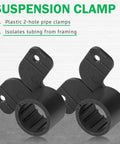 Two black plastic 1/2-inch PEX suspension pipe clamps, butterfly-style