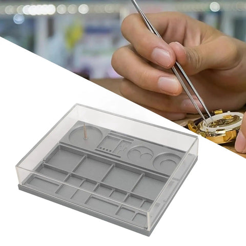 Watch Parts Organizer And Movement Tray With Dust Cover Handy Repair Box for screw parts, alloy steel with acrylic shield