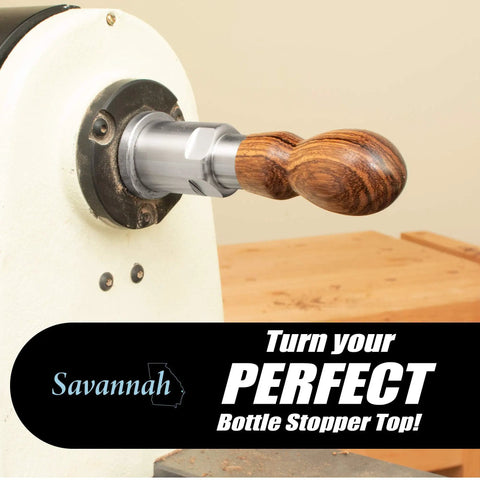 Heavy Duty Direct Thread Wood Lathe Chuck Adapter Enables Quick And Dead Simple Wooden Blank Threading showing chrome steel alignment with wooden stopper.