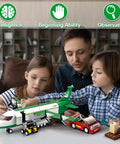 Family assembling Awesome City Cargo Plane Building Set With Car And Movable Ladder 383 Blocks Cargo Tray And Airport Stairs