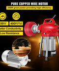 Automatic Power Drain Snake And Heavy Duty Pipe Dredge Machine With Rust Resistant Manganese Steel Coil showing 250W motor for efficient drain cleaning.