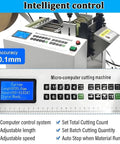 Auto Electric Heat Shrink Tube Cutter Machine control panel with display, showing adjustable settings for precision cutting.