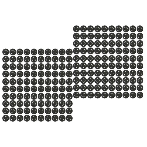 Grab 200 Count Of These Killer 5 Inch Sanding Discs With 8 Holes For Your Orbital Sander showing black silicon carbide discs.