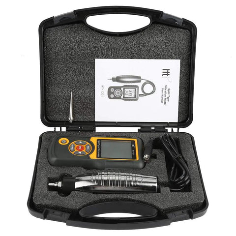 Split Type Digital Vibration Meter With LCD Display, Vibrometer And Vibration Analyzer For Measuring Vibration Speed, Acceleration And Displacement, Pro Grade Portable Vibration Tester For Mechanical, Electrical, Aerospace And Industrial Applications, open case with probe
